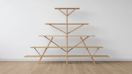 Poster - Wooden shelf against white wall representing scalable influence ladder icon concept for growth through trust