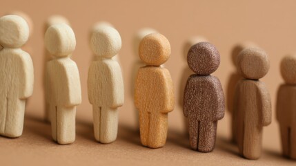 Poster - Group of wooden people figurines illustrating scalable influence ladder icon concept for growth through trust