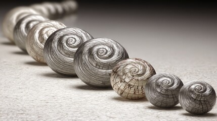 Poster - Beautiful collection of various sea shells on a sandy beach displaying unique shapes and natural oceanic patterns