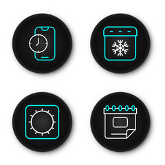 Fototapete - Set line Calendar, Sun, winter and Alarm clock app mobile icon. Vector