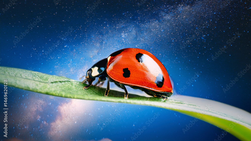Ladybug Shell Zoom In Ladybug Shell Mirroring a Starry Night Sky with Tiny Constellations ...