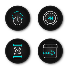 Poster - set line time flies on the clock, old hourglass, day time and clock icon. vector