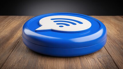 Poster - Blue speaker with white symbol representing signal-based tone icon concept for resonance and communication