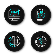  - set line question mark, telephone 24 hours support, mobile with question and computer monitor and he
