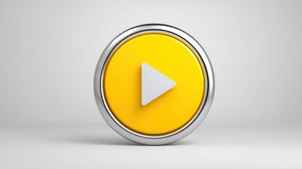 Poster - Bright yellow play button symbolizing engagement and interaction in digital media presenting a vibrant visual element