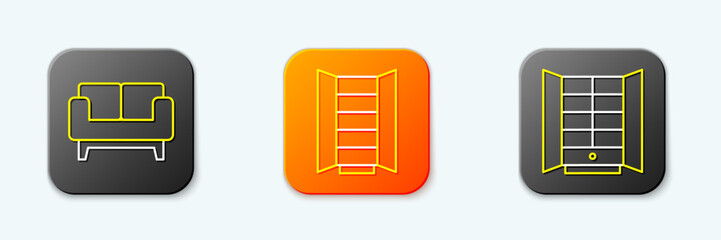 Poster - Set line Sofa, Wardrobe and icon. Vector