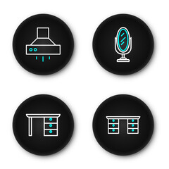 Poster - Set line Office desk, Mirror and Kitchen extractor fan icon. Vector