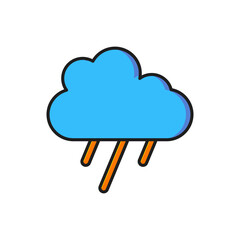 Poster - Color Cloud with rain icon isolated on white background. Rain cloud precipitation with rain drops. Flat filled outline style with shadow. Vector