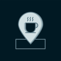 Poster - Line Location with coffee cup icon isolated on black background. Flat filled outline style with shadow. Vector