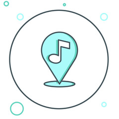 Poster - Line Location musical note icon isolated on white background. Music and sound concept. Colorful outline concept. Vector