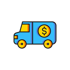 Poster - Color Armored truck icon isolated on white background. Flat filled outline style with shadow. Vector