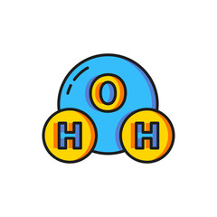 Poster - Color Chemical formula for water drops H2O shaped icon isolated on white background. Flat filled outline style with shadow. Vector