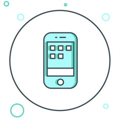 Poster - Line Smartphone, mobile phone icon isolated on white background. Colorful outline concept. Vector