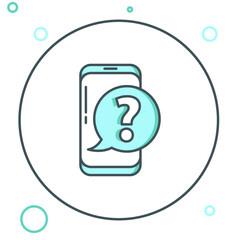 Poster - line mobile phone with question icon isolated on white background. colorful outline concept. vector