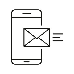 Poster - Smartphone With Email Sending Icon. Mobile Communication And Messaging Outline Symbol. Digital Correspondence And Connectivity. Editable Stroke. Isolated Vector Illustration