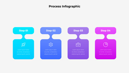 Leinwandbilder - Colorful process infographic showcasing four steps with icons, ideal for presenting workflow or sequence in business and professional settings