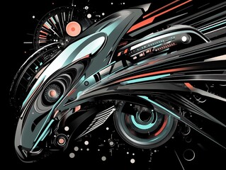 dynamic abstract futuristic design with sweeping lines, geometric forms, and glowing tech elements. 
