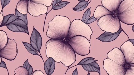 Poster - A seamless simple floral pattern featuring delicate line-drawn flowers and leaves, arranged in a minimalistic and elegant design.