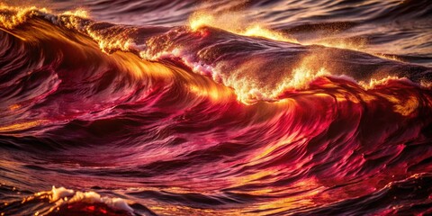 Aufkleber - A fiery wave crashes into the ocean, its crest catching the light of the setting sun, creating a spectacle of golden and crimson hues.