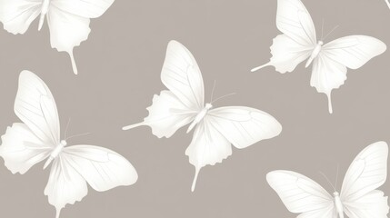 Poster - A simple butterfly wallpaper with minimalistic white butterflies on a muted gray background.