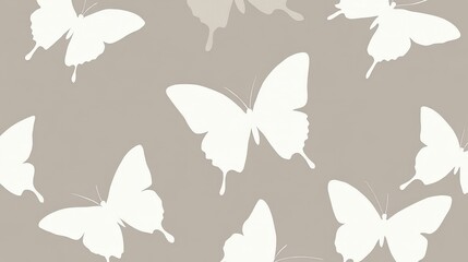 Poster - A simple butterfly wallpaper with minimalistic white butterflies on a muted gray background.