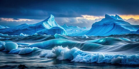 Aufkleber - Ocean's Frozen Symphony Majestic Icebergs and Dynamic Waves Under a Dramatic Sky