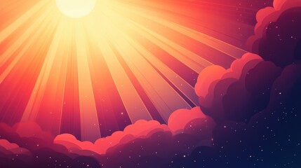 Fototapete - A sleek vector of sun rays cutting through a cloudy atmosphere, with clean lines and soft gradients to create a smooth, polished effect