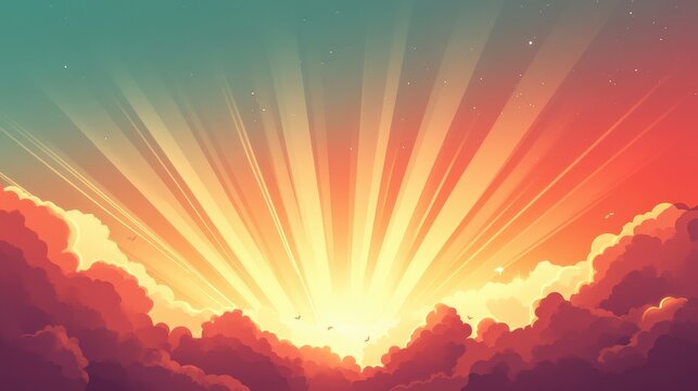 A sleek vector of sun rays cutting through a cloudy atmosphere, with clean lines and soft gradients to create a smooth, polished effect