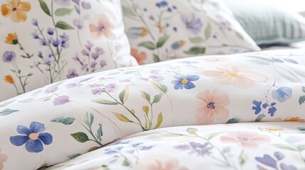 Poster - A soft pastel simple floral pattern with hand-painted flowers scattered across a white background, creating a fresh and airy look.