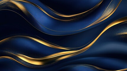 Poster - A sophisticated navy and gold fluid background with deep blue waves flowing seamlessly with elegant golden accents
