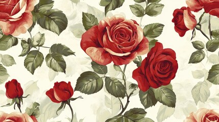 Poster - retro-inspired rose floral pattern with bold, stylized roses and a playful color palette reminiscent of mid-century design
