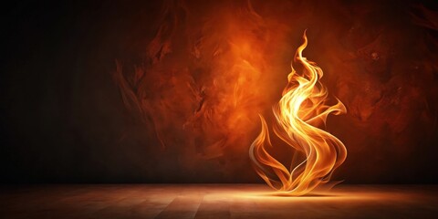 Fototapete - Abstract fiery flame against a dark textured background on a wooden surface