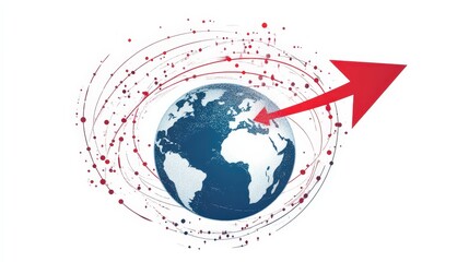 Poster - A stylized, bold red arrow curving around a globe, illustrating global connectivity and international growth