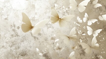 Poster - A subtle butterfly wallpaper with soft, almost translucent butterflies in shades of ivory and silver.