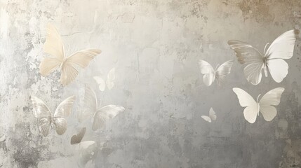 Poster - A subtle butterfly wallpaper with soft, almost translucent butterflies in shades of ivory and silver.