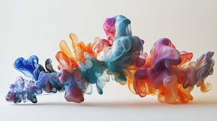 Poster - A surreal fluid explosion of colorful ink in water, creating beautiful organic shapes in a soft, ethereal setting