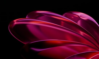 Poster - Modern Digital Artwork with Glossy Red and Pink Abstract Forms