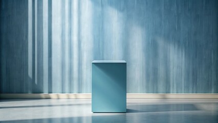 Leinwandbilder - Serene Teal Cube on a Sunlit Wall in a Minimalist Room Setting