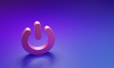 Fototapete - Pink Power button icon isolated on purple-blue background. Start sign. Minimalism concept. 3D render illustration
