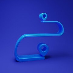 Fototapete - Blue Route location icon isolated on blue background. Map pointer sign. Concept of path or road. GPS navigator. Minimalism concept. 3D render illustration