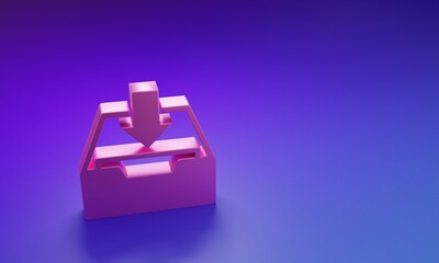 Fototapete - Pink Download inbox icon isolated on purple-blue background. Add to archive. Minimalism concept. 3D render illustration