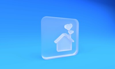 Fototapete - Frosted glass House with heart shape icon isolated on blue background. Love home symbol. Family, real estate and realty. Square frosted glass button. 3D render illustration