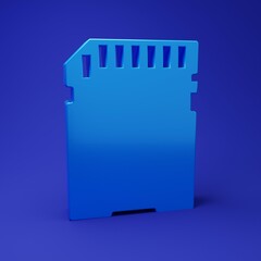 Poster - Blue SD card icon isolated on blue background. Memory card. Adapter icon. Minimalism concept. 3D render illustration