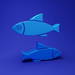 Poster - Blue Fish icon isolated on blue background. Minimalism concept. 3D render illustration