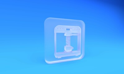 Poster - Frosted glass Coffee machine and coffee cup icon isolated on blue background. Square frosted glass button. 3D render illustration
