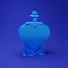 Poster - Blue Bottle with love potion icon isolated on blue background. Valentines day symbol. Minimalism concept. 3D render illustration
