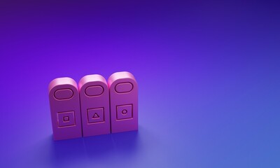 Poster - Pink Trash in garbage cans with sorted garbage icon isolated on purple-blue background. Recycle basket icon. Minimalism concept. 3D render illustration