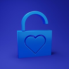 Poster - blue lock and heart icon isolated on blue background. locked heart. love symbol and keyhole sign. va