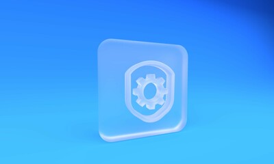 Poster - frosted glass shield with settings gear icon isolated on blue background. adjusting, service, mainte