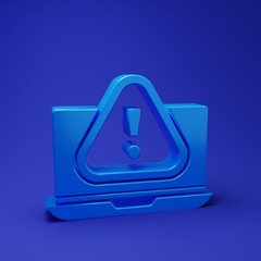 Fototapete - Blue Laptop with exclamation mark icon isolated on blue background. Alert message smartphone notification. Minimalism concept. 3D render illustration